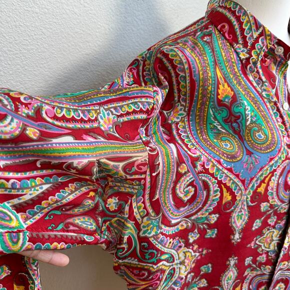 POLO by RALPH LAUREN Men's Multi-Color Paisley Silk Western Shirt Size Large - Picture 7 of 8